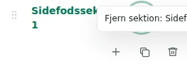 Skjul / Udvid — Sammenfoldning skjuler kun editorens liste. Butikkens sidefod forbliver synlig.