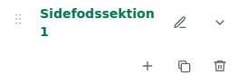 Sektionsindstillinger — Vælg sidefoden, og klik på sektionsnavnet for at åbne indstillingerne.