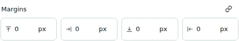 Margins — Margin leaves space outside the container. Each field controls one side. Section margins add to the gap between sections.