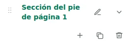 Ajustes de la sección — Seleccione el pie de página y pulse el nombre de una sección para abrir sus ajustes.