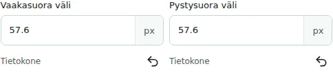 Vaakasuora väli / Pystysuora väli — Vaaka- ja pystyvälit: 0–512 px sarakkeiden tai elementtien välillä. Ne eivät korvaa sisä- tai ulkomarginaaleja.