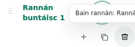 Bain ró — Teastaíonn deimhniú chun scriosadh. Seiceáil an ceann scríbe molta don ábhar; cosnaítear an coimeádán deireanach atá riachtanach.