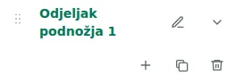 Postavke odjeljka — Odaberite podnožje i kliknite naziv odjeljka da otvorite postavke.