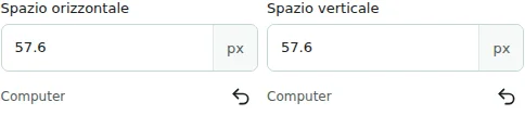 Spazio orizzontale / Spazio verticale — Gli spazi orizzontali e verticali ammettono 0–512 px fra colonne o elementi. Non sostituiscono margini e spaziatura interna.