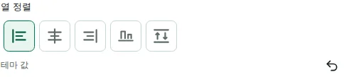 열 정렬 — 열 정렬은 행 안에서 시작, 가운데, 끝, 텍스트 기준선 또는 늘이기를 선택합니다.