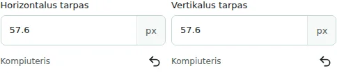 Horizontalus tarpas / Vertikalus tarpas — Horizontalūs ir vertikalūs tarpai: 0–512 px tarp stulpelių ar elementų. Jie nepakeičia vidinių ir išorinių tarpų.
