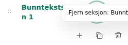 Skjul / Utvid — Sammenfolding skjuler bare listen i redigeringsverktøyet. Butikkens bunntekst forblir synlig.
