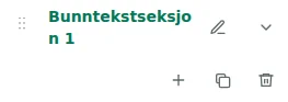Seksjonsinnstillinger — Velg bunnteksten og klikk på seksjonsnavnet for å åpne innstillingene.