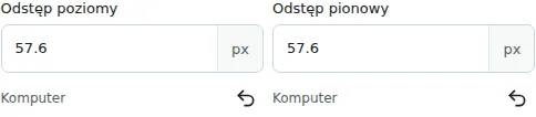 Odstęp poziomy / Odstęp pionowy — Odstęp poziomy rozdziela sąsiednie kolumny, a pionowy ich kolejne linie. Zakres wynosi 0–512 px. To odrębne ustawienie od marginesów i paddingu.