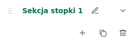 Ustawienia sekcji — Wybierz Stopkę i kliknij nazwę sekcji lub kolumny, aby otworzyć jej ustawienia. Kliknięcie nazwy nie rozpoczyna zmiany tekstu.