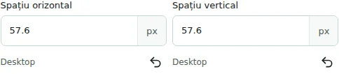 Spațiu orizontal / Spațiu vertical — Spațiile orizontale și verticale: 0–512 px între coloane sau elemente. Nu înlocuiesc marginile ori spațierea interioară.