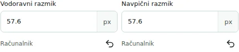 Vodoravni razmik / Navpični razmik — Vodoravni in navpični razmiki: 0–512 px med stolpci ali elementi. Ne nadomeščajo notranjih in zunanjih odmikov.