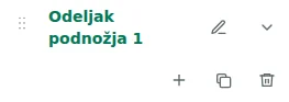 Podešavanja odeljka — Izaberite podnožje i kliknite naziv odeljka da otvorite podešavanja.