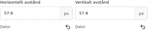 Horisontellt avstånd / Vertikalt avstånd — Vågräta och lodräta mellanrum: 0–512 px mellan kolumner eller element. De ersätter inte yttre eller inre avstånd.